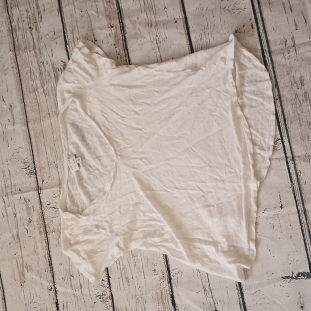 Witchery White Linen Short Sleeve Asymmetrical Hem Tee S